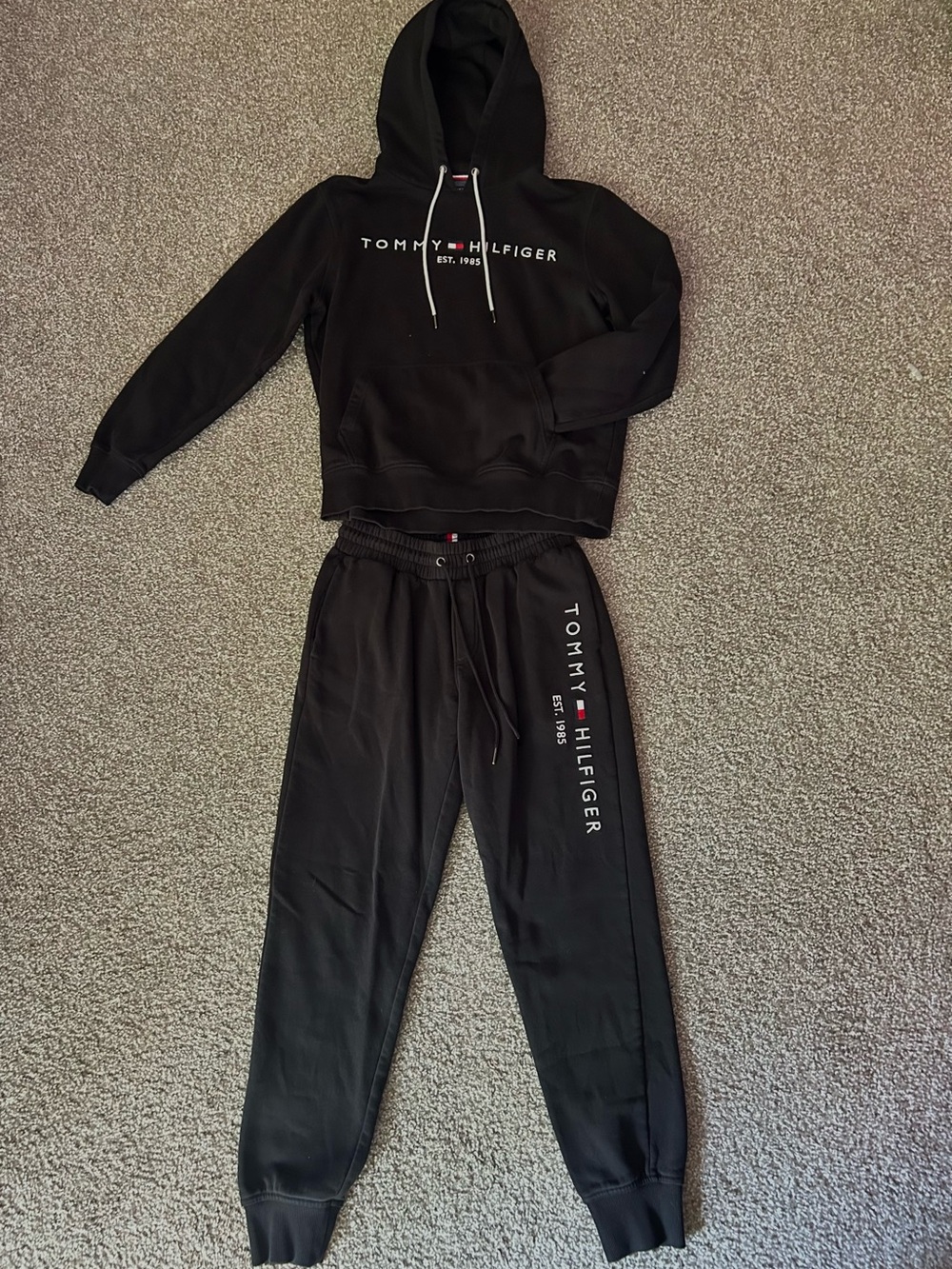 Tommy Hilfiger Black Hoodie with Signature Flag Embroidery
